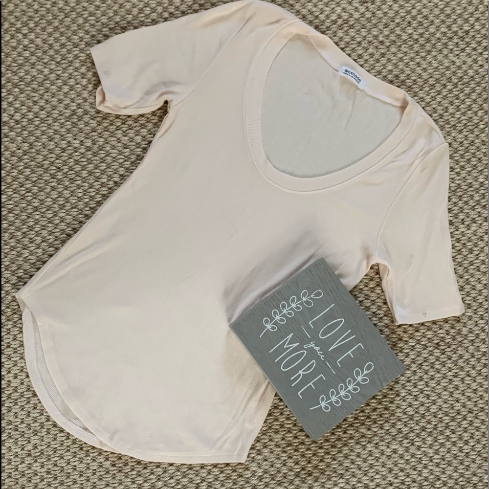 NEW! LA Made Scoop Neck Curved Hem Rib Knit Top Size XS